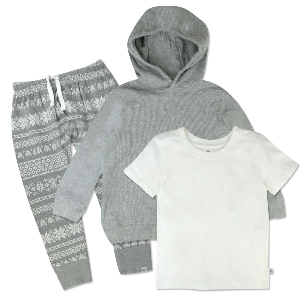 HonestBaby Holiday Outfit Sets Tops and Bottoms 100% Organic Cotton for Baby and Toddler Boys Unisex FairIsle Grey 5T