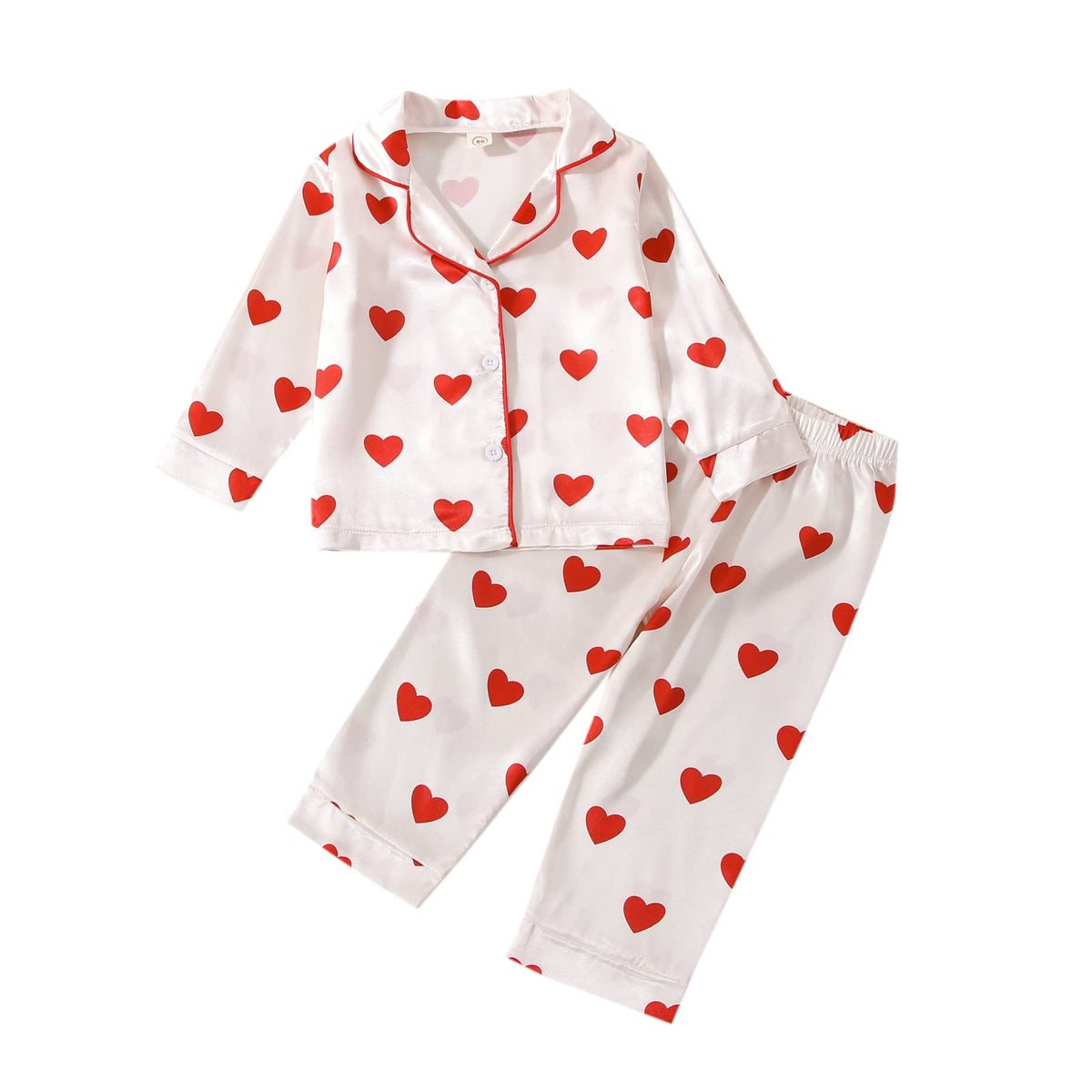 Kids Baby Girl Boy Satin Pajamas Set Button Down Sleep Shirt Top+Long Pants Bottoms Sleepwear Loungewear Clothes (B Red 5-6 Years)