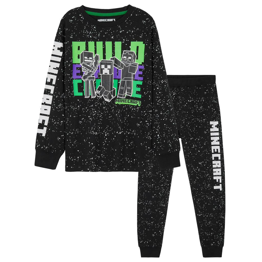 Minecraft Boys Pyjamas Set Lounge Wear Long Top or T-Shirt and Bottoms Teenagers Kids PJs 5-14 Years Gifts for Boys (Standard 11-12 Years Black)