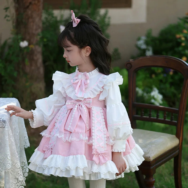 Girls' Baby Carnival Dress  Autumn Princess Dress cute pink dress lolita Children's high-end court Retro clothing 12 years old