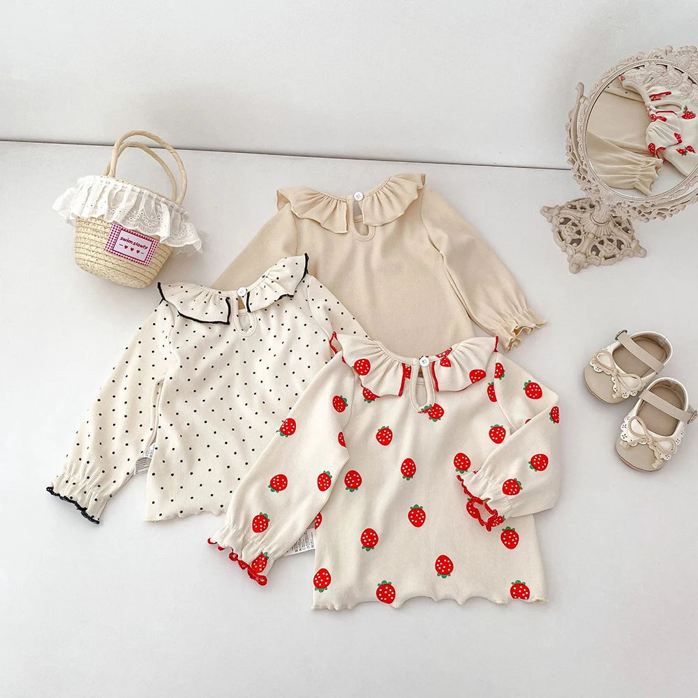 Baby Long-sleeve Shirt 6M-4T Baby Clothes Sweet Strawberry Infant Boy's Shirt Autumn Thin Baby Tops and Bottoms