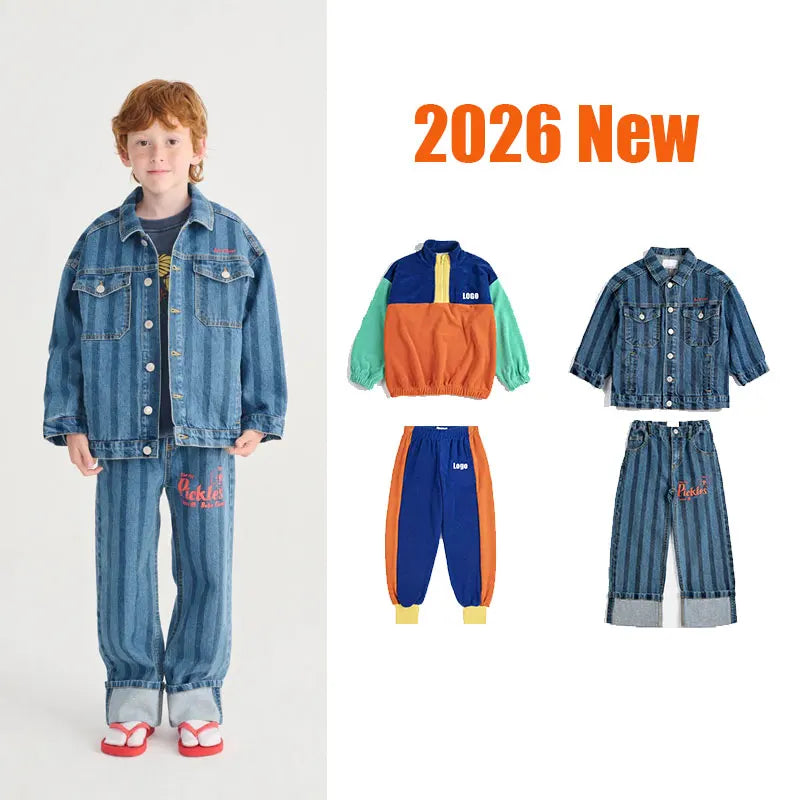 Demin Towel Spring 2026BC Kids Sweatshirts Girls Boys Long Sleeve Pullover T-Shirts Cute Print Cartoon Tops Outwear for Children