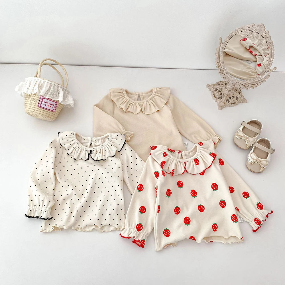 Baby Long-sleeve Shirt 6M-4T Baby Clothes Sweet Strawberry Infant Boy's Shirt Autumn Thin Baby Tops and Bottoms