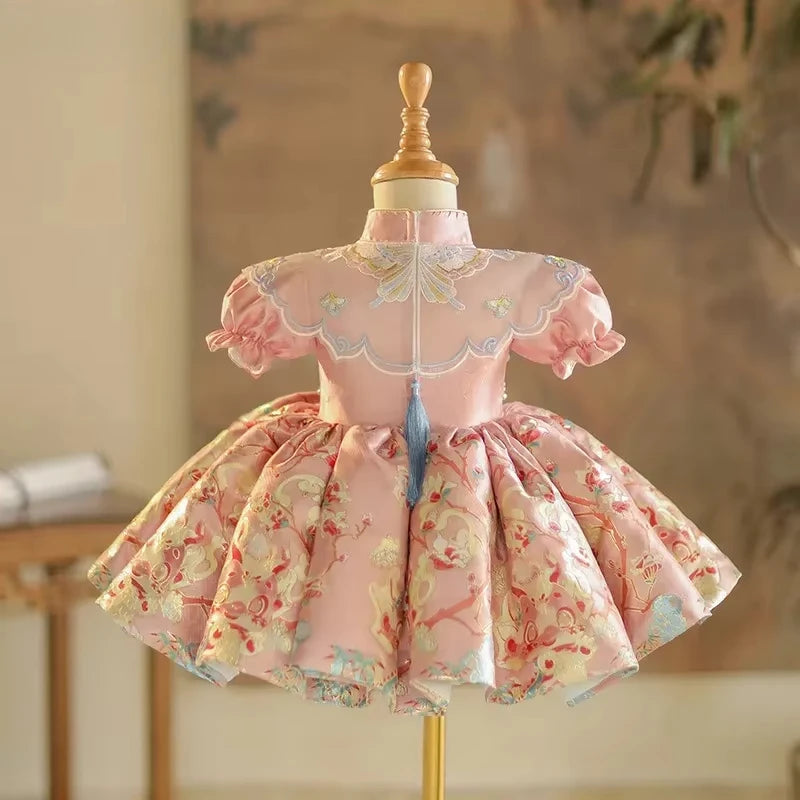 One Year Old Baby Girl Costume Grab Week Princess Dress Summer Matching Outfit ChineseDresses Clothes Guofeng Banquet Tang