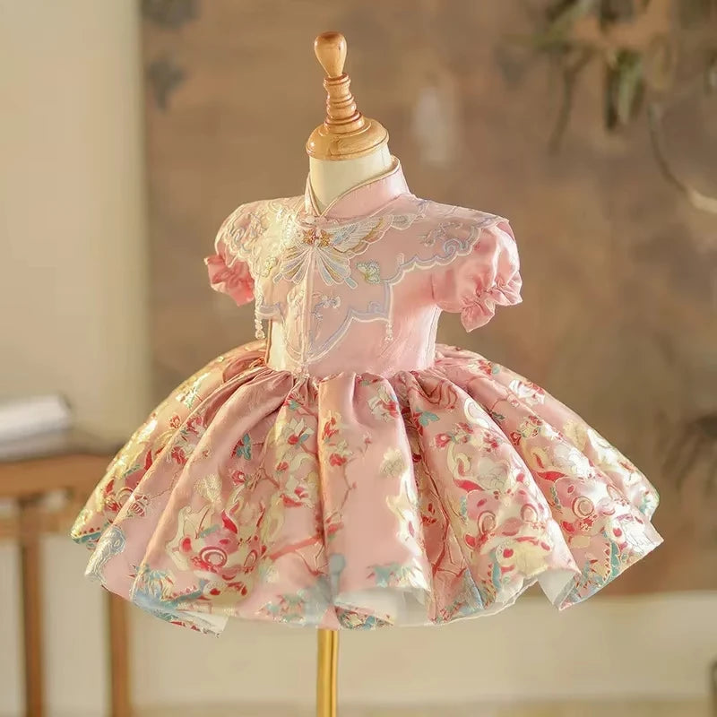 One Year Old Baby Girl Costume Grab Week Princess Dress Summer Matching Outfit ChineseDresses Clothes Guofeng Banquet Tang