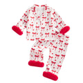 Toddler Baby Girl Satin Pajamas Set Fuzzy Trim Button Down Sleep Shirt Top Pants Bottoms Sleepwear Loungewear Set (X Red 2-3 Years)